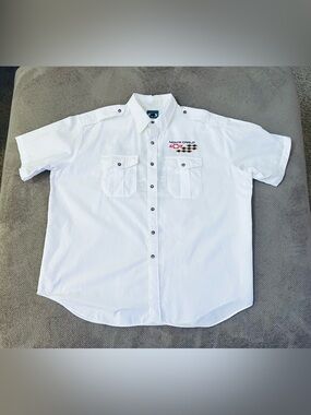 Bear Back Vtg NASCAR Brickyard Men’s XXL White Embroidered Button Front Shirt